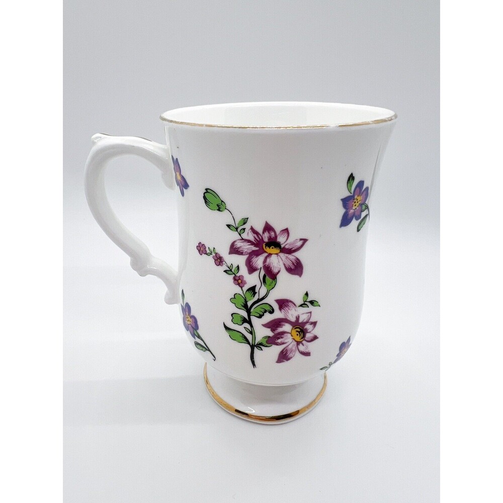 ROYAL VICTORIA BONE CHINA FOOTED 8 OZ MUG VIOLETS